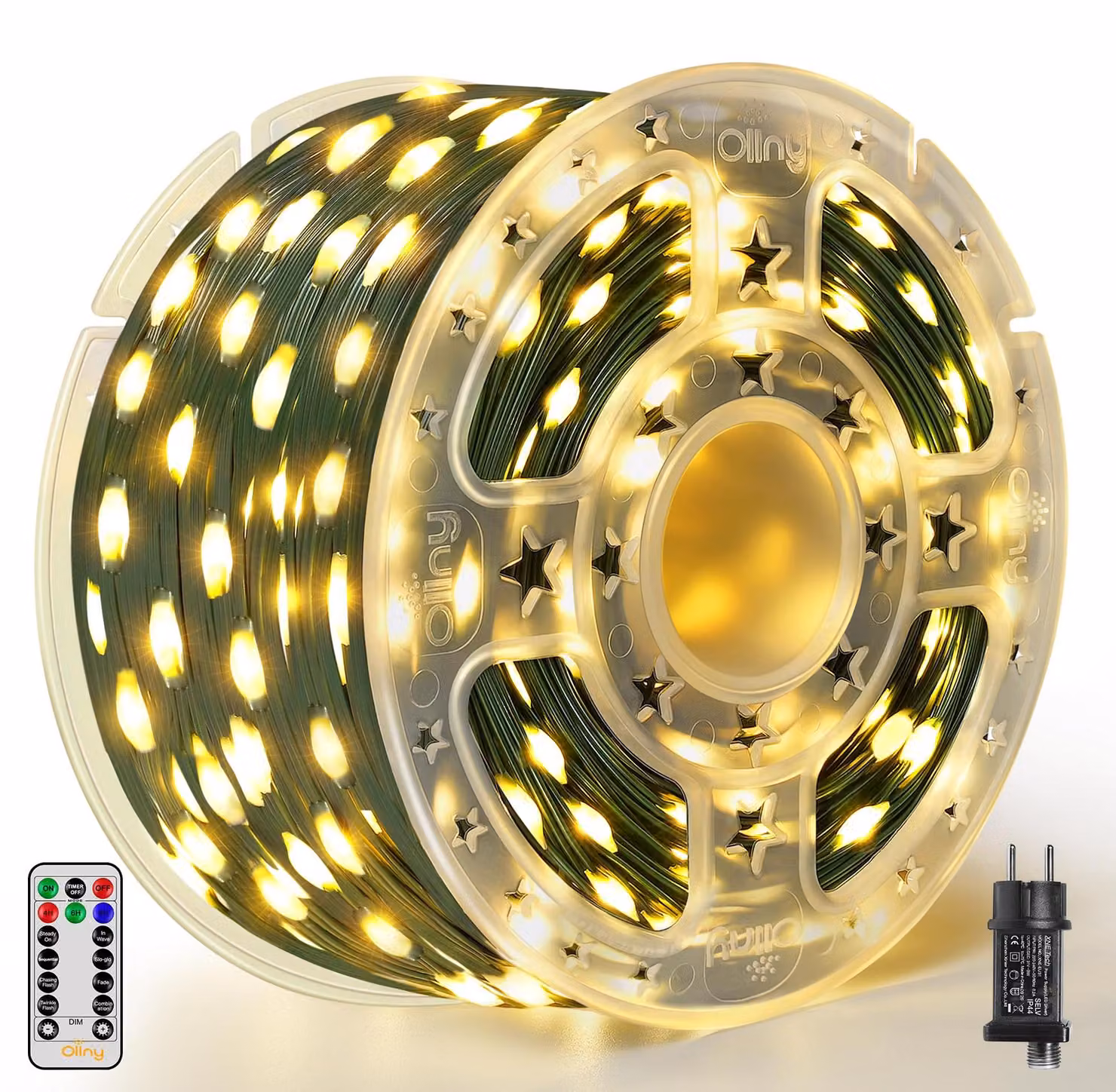 Catena luminosa a LED, 100 metri, 1000 LED bianco caldo, grado di protezione IP67, cavo verde