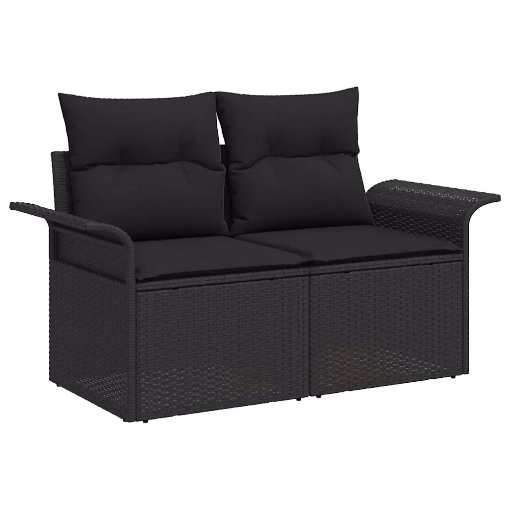 Divano da giardino moderno vidaXL in polyrattan nero con cuscini L: 141 cm, P: 62 cm, H: 69 cm – 2