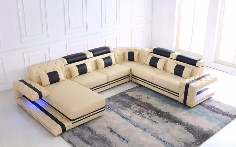 Leder Polster Sitz Design Modern Eck Garnitur Sofa Wohnlandschaft U-Form USB LED