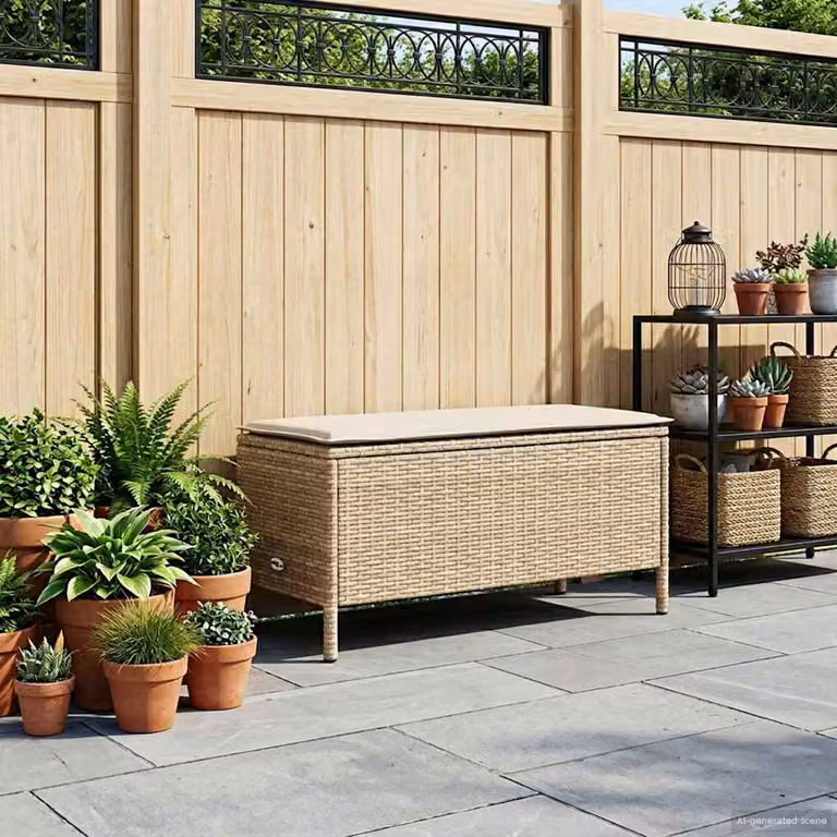 Poggiapiedi da giardino vidaXL in rattan beige con cuscini inclusi L 80 x P 38 x H 42 cm