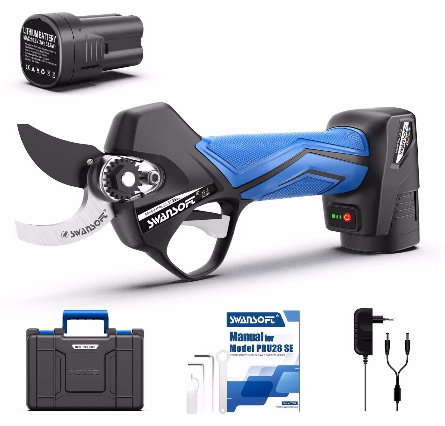 Utensile elettrico, motore brushless, larghezza di taglio 28 mm, SW-Pru28se, due batterie