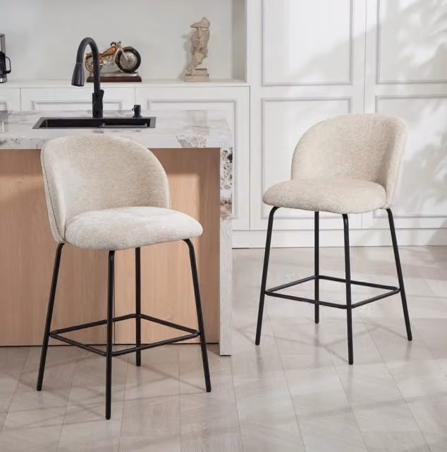 Set di 2 sgabelli da bar ULEVR H 68 cm con schienale, poggiapiedi e seduta imbottita in poliestere beige