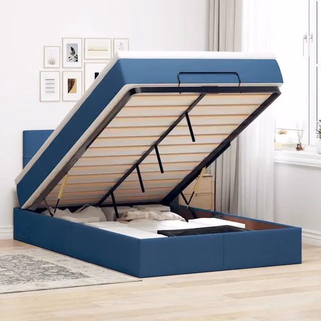 Pouf Letto con Materasso vidaXL in Tessuto Blu e Bianco L/P/H: 200 x 120 x 40 cm – 1