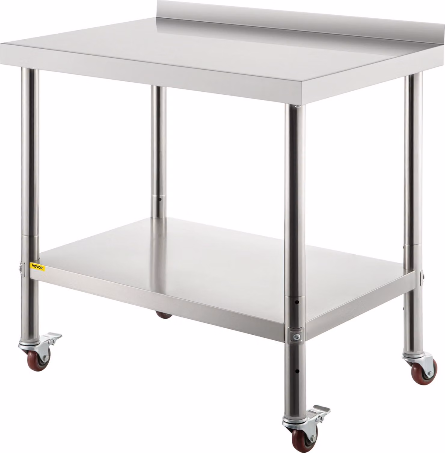 Tavolo da lavoro in acciaio inox Tavolo in acciaio inox con ripiano regolabile in altezza Tavolo da cucina con 4 ruote universali e alzatina 91,4 x 61 x 89 cm