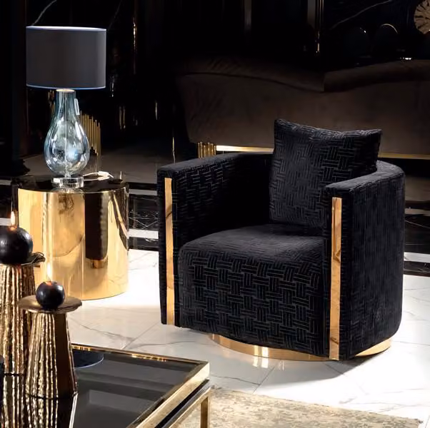 Sessel Gold Design Luxus Wohn Zimmer Möbel Erwachsene Holz 1-Sitzer Polster