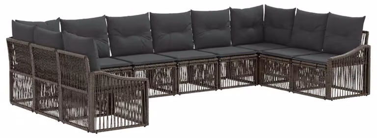 Set di divani da giardino, 10 pezzi, grigio, in rattan sintetico