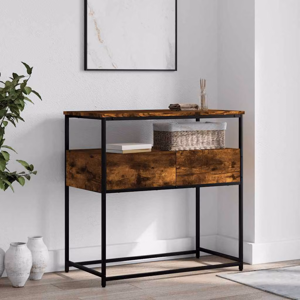 vidaXL Tavolino Consolle in Legno Rovere Fumo, Stile Industriale, L/P/H: 75 x 40 x 75 cm