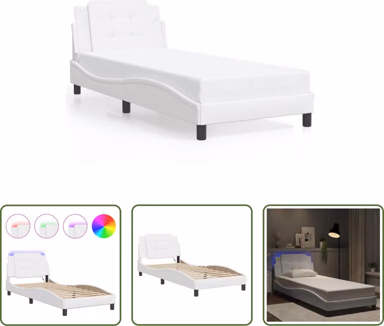 The Living Store Struttura letto con LED bianco 90x190 cm in ecopelle