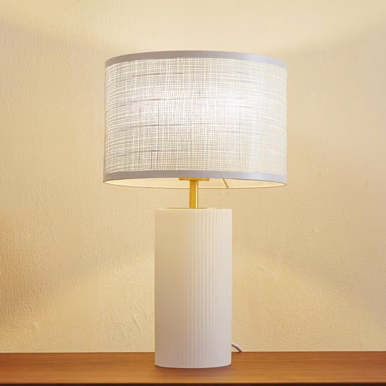 Lampada da tavolo Sorscha Lindby, Bianco / Opale, Soggiorno / Sala da pranzo, Vetro, Moderno, Lampada da tavolo