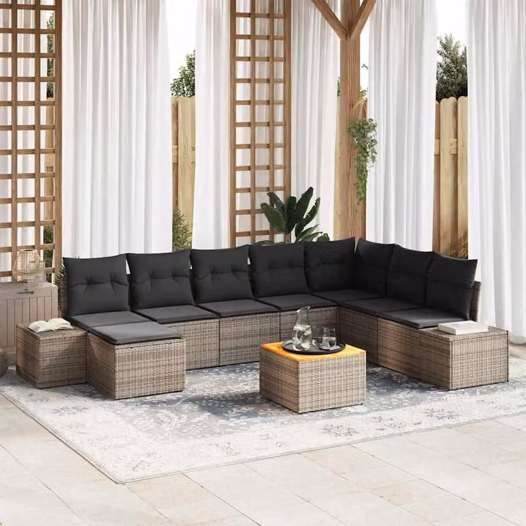 Maison Exclusive - Set da giardino con divano, 9 pezzi, colore grigio