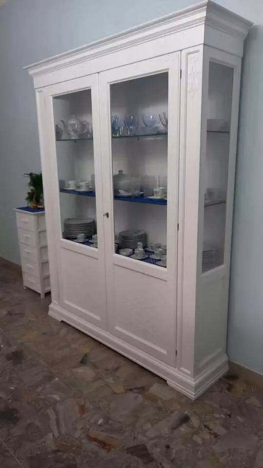 Vetrina classica in legno con 2 ante in vetro stile shabby bianco Mobili 2G L: 170 cm, P: 45 cm, H: 210 cm – 2