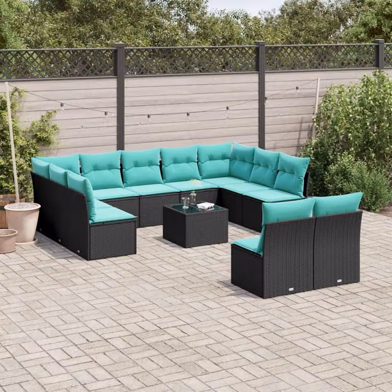 Maison Exclusive - Set da giardino 12 pezzi con cuscini, polyrattan nero