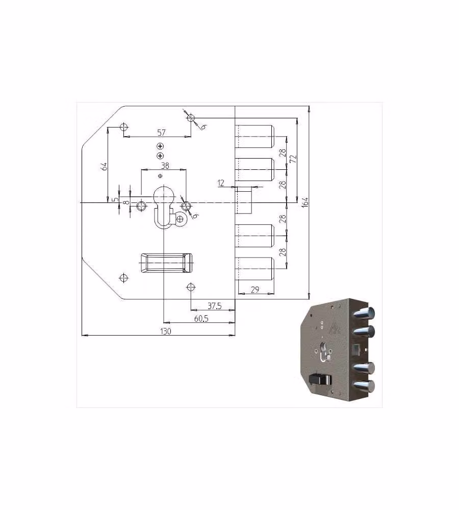 Serratura Sicura Semplice Dx Cilindro  2050Pe Cr