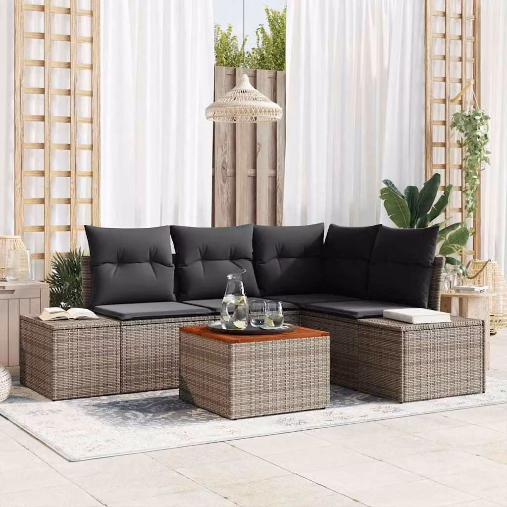 Maison Exclusive - Set da giardino composto da 5 pezzi, divano, colore grigio, realizzato in rattan sintetico