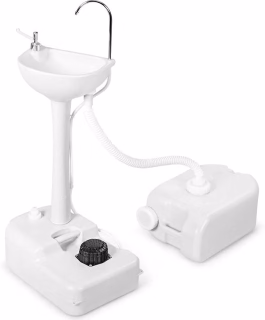 Lavandino da campeggio portatile con stazione lavamani a pedale e serbatoio d'acqua dolce da 17L, colore bianco, H 102 x L 58 x P 34 cm