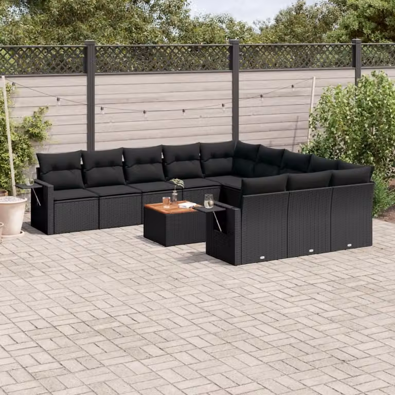 Maison Exclusive - Set Divani da Giardino 12 pz con Cuscini Nero in Polyrattan