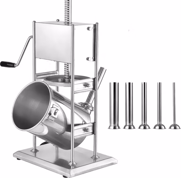 SucceBuy Insaccatrice manuale per salsicce 10 litri verticale, in acciaio inox, con 2 velocità (veloce/lenta) e 5 tubi di insacco per la lavorazione della carne