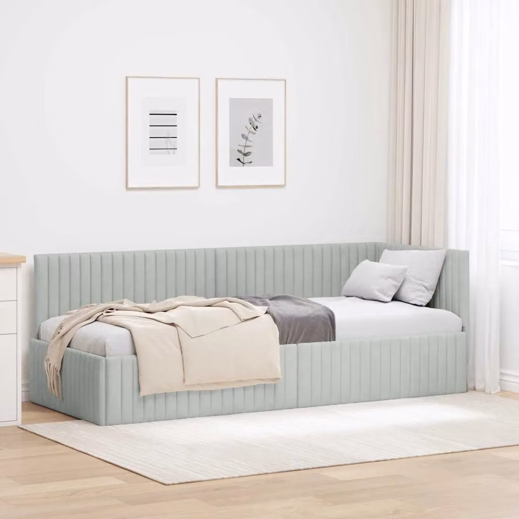 Cornice del letto ad angolo vidaXL in velluto grigio, L 80 x P 200 cm