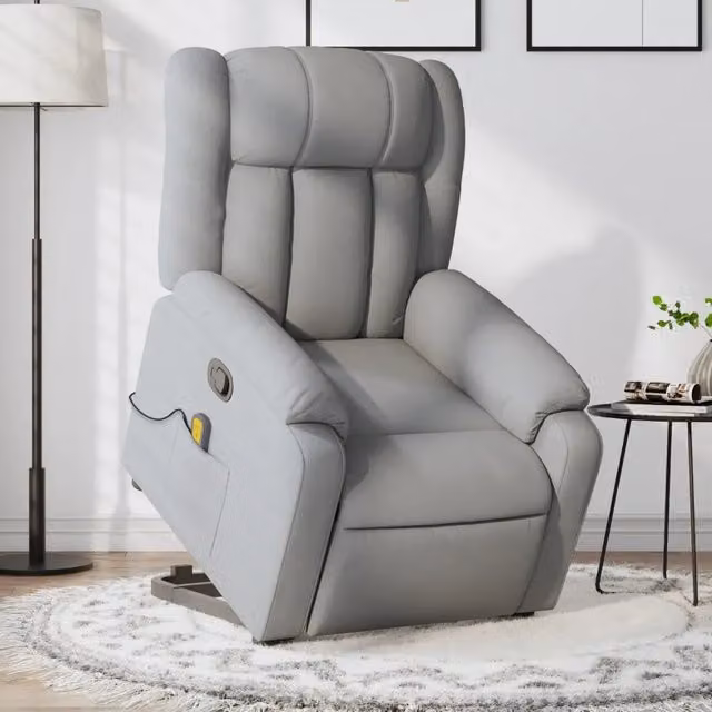 Divano Sedia-Poltrona Alzapersona Massaggi Reclinabile Grigio Chiaro Tessuto 418302