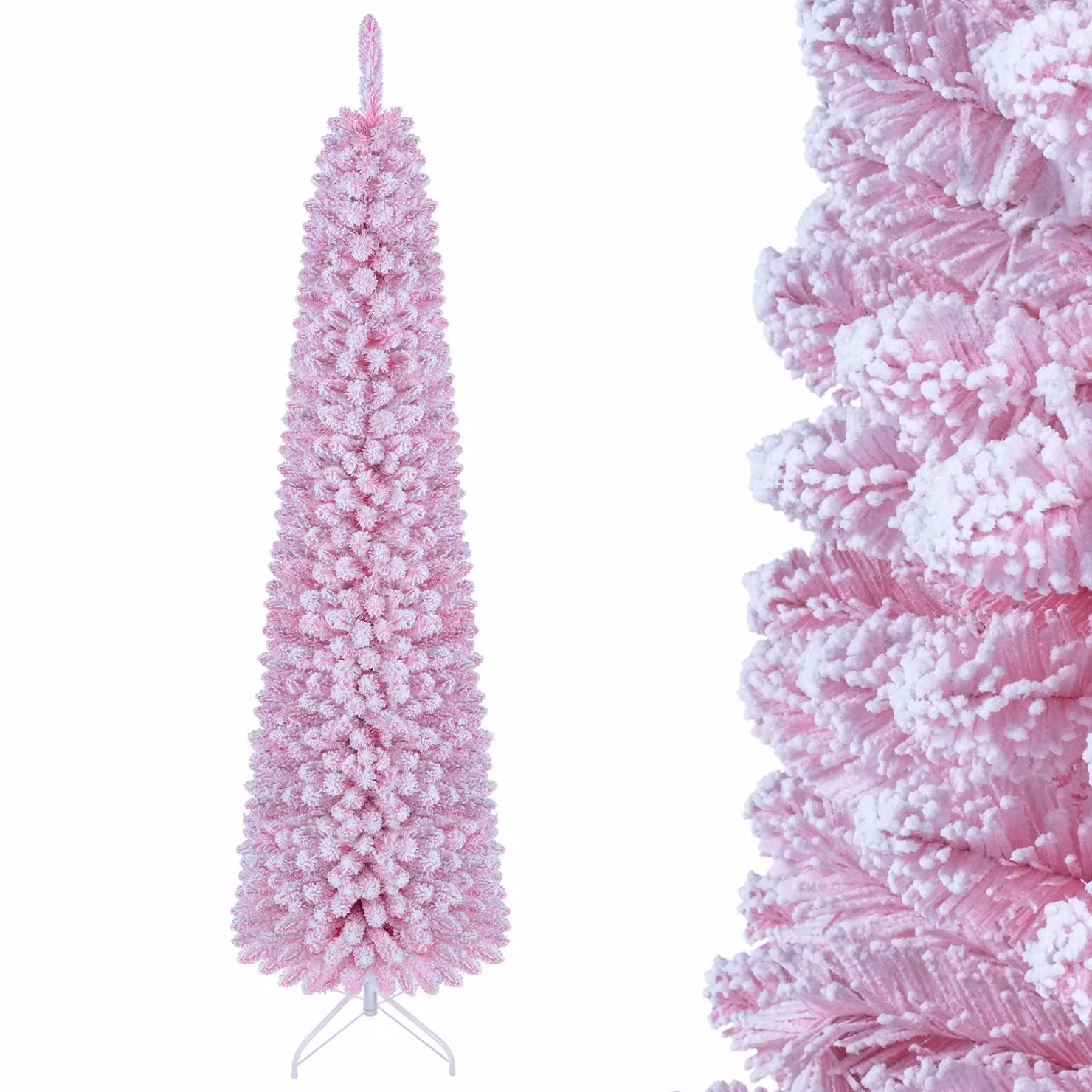Costway Albero di natale artificiale 210 cm per casa ufficio e negozio, Albero di natale slim con 523 rami innevati decorazione