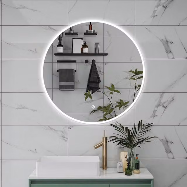 AICA Specchio da bagno 60 x 60 cm, 3 colori, antiappannamento, dimmerabile, interruttore touch, Funzione Memoria