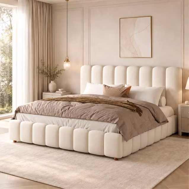 Letto matrimoniale 180x200 cm con contenitore idraulico; velluto beige
