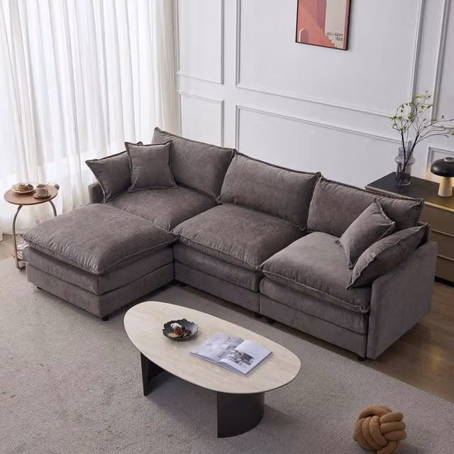 Divano Angolare Modulare 3 Posti con Chaise Longue e Poggiapiedi ¨C Xylo ¨C Chenille