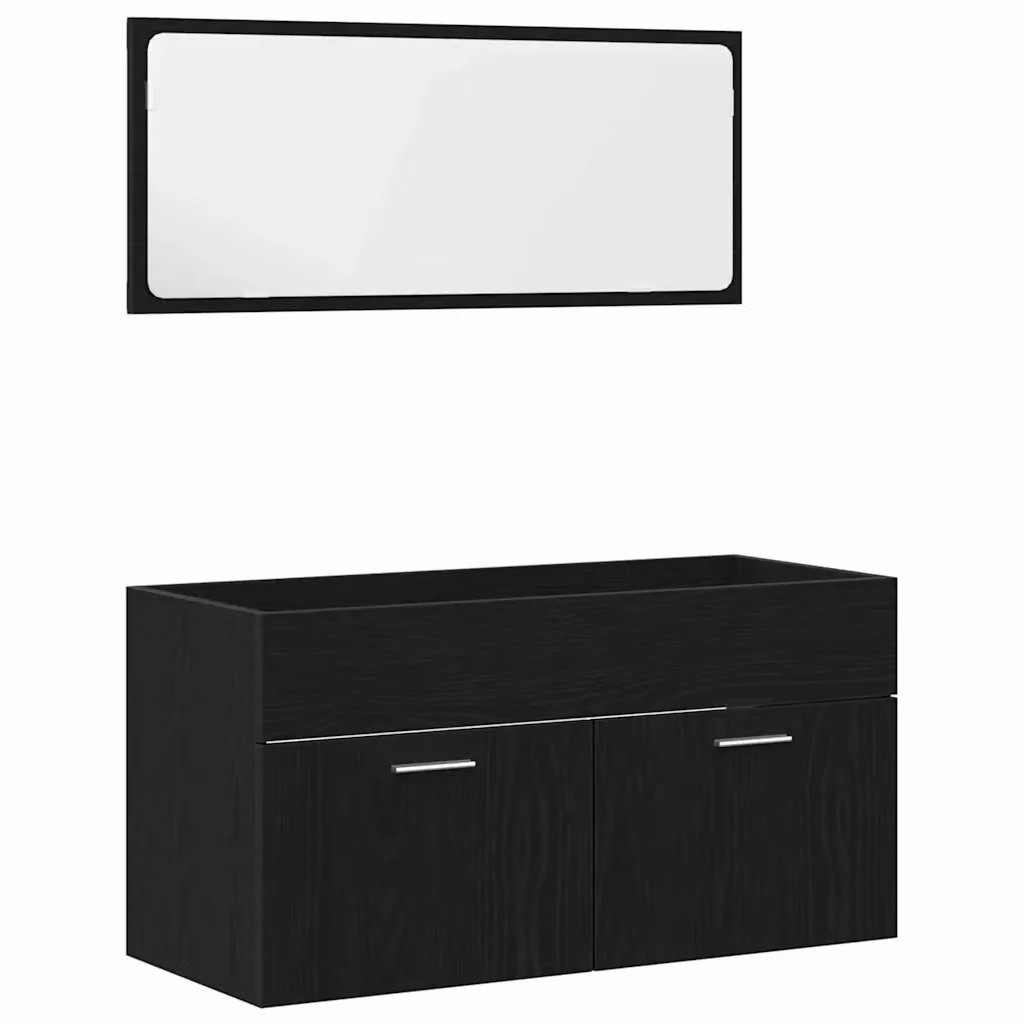 Set di mobili per il bagno moderno vidaXL composto da mobile lavabo e armadietto specchio in legno nero opaco L/P/H: 90 x 38,5 x 46 cm – 2