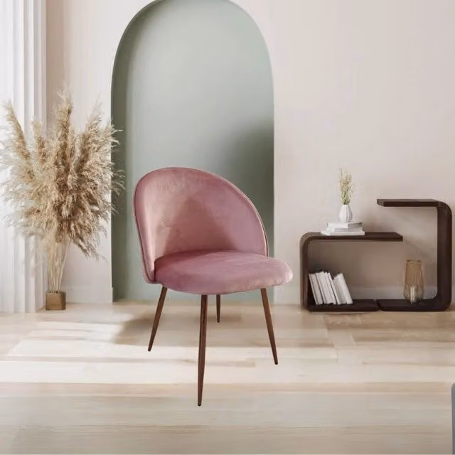 Sedia Despina in tessuto colore rosa e gambe in metallo oro rosa set 4 pezzi