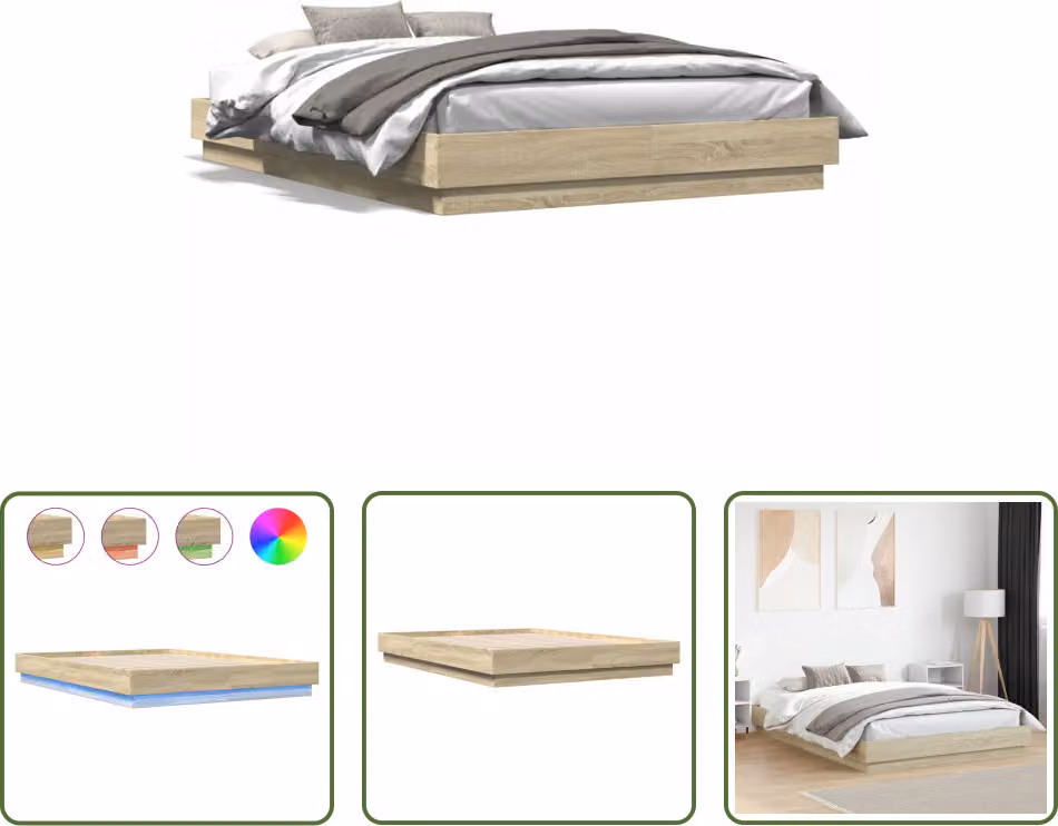 The Living Store Struttura letto con LED rovere Sonoma 160x200 cm