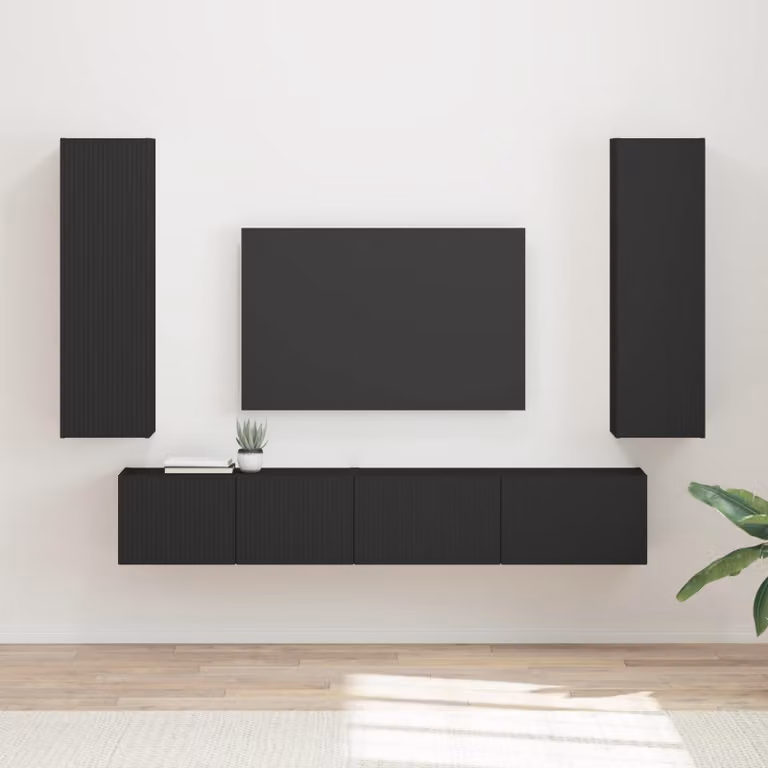 Set mobile TV moderno vidaXL in 3 pezzi, colore nero, in legno MDF per il tuo soggiorno