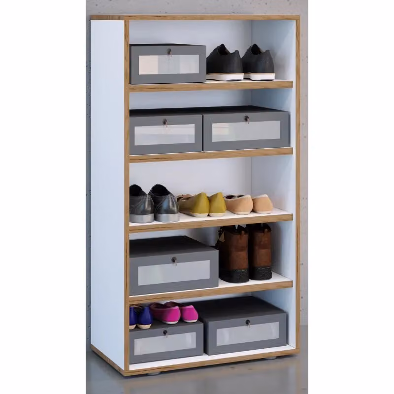 Scarpiera Ezooza in Legno Bianco con Ripiani Interni, H 110 cm x L 60 cm x P 33 cm – 2