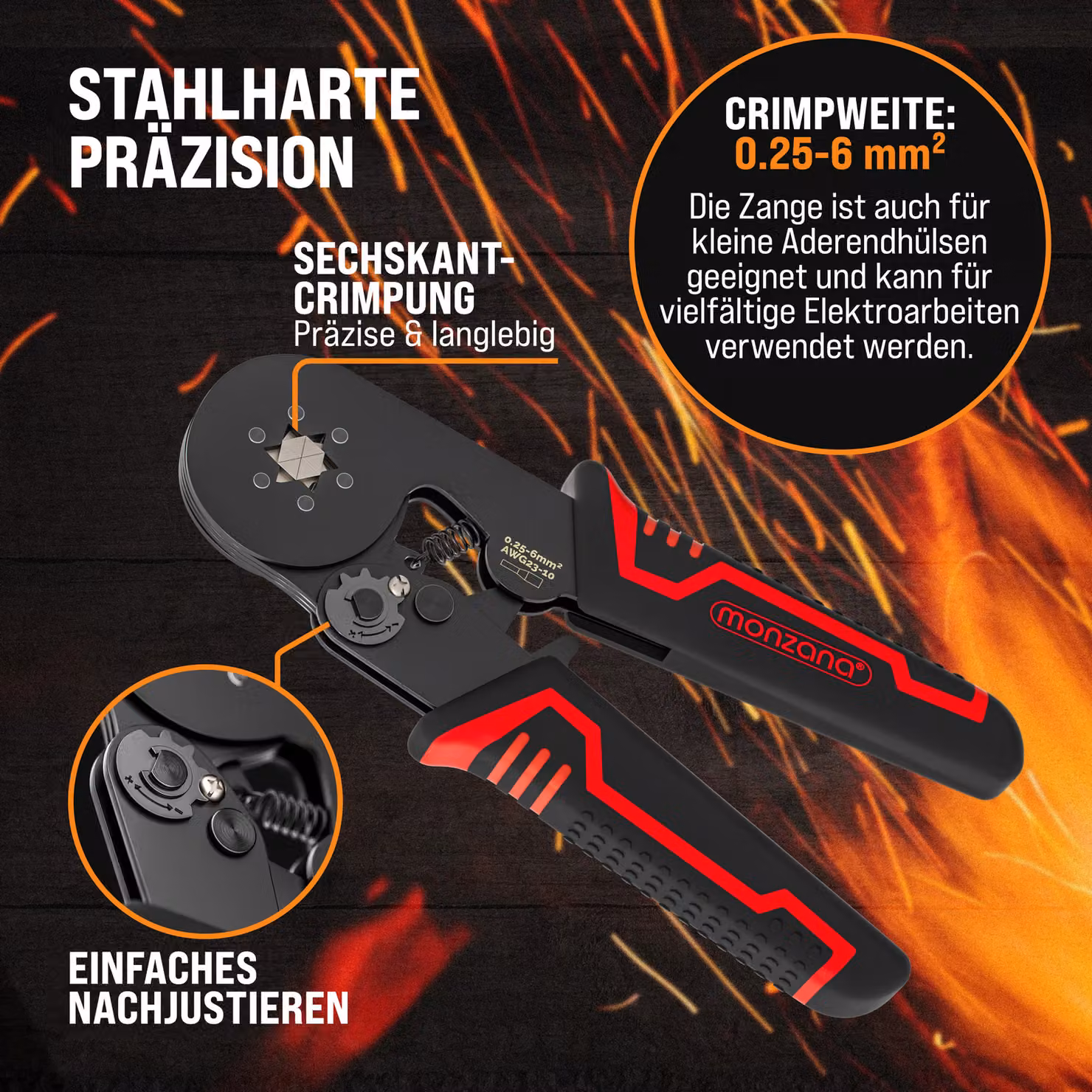 Pinze per crimpare esagonali e spelafili Monzana in acciaio, nero e rosso – 2
