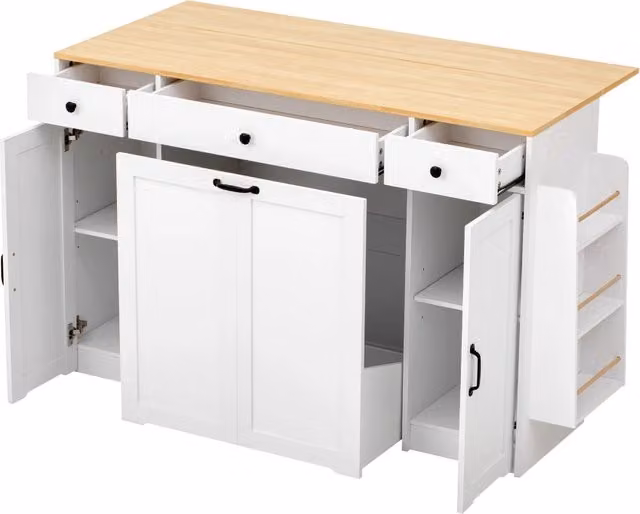 Credenza bianca da cucina con 3 cassetti e 2 ante, MDF, piano effetto legno, 136 x 65 x 90 cm