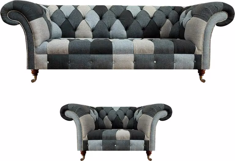 Wohnzimmer Sofa Dreisitze Couch Polstermöbel Sessel Mehrfarbig Chesterfield