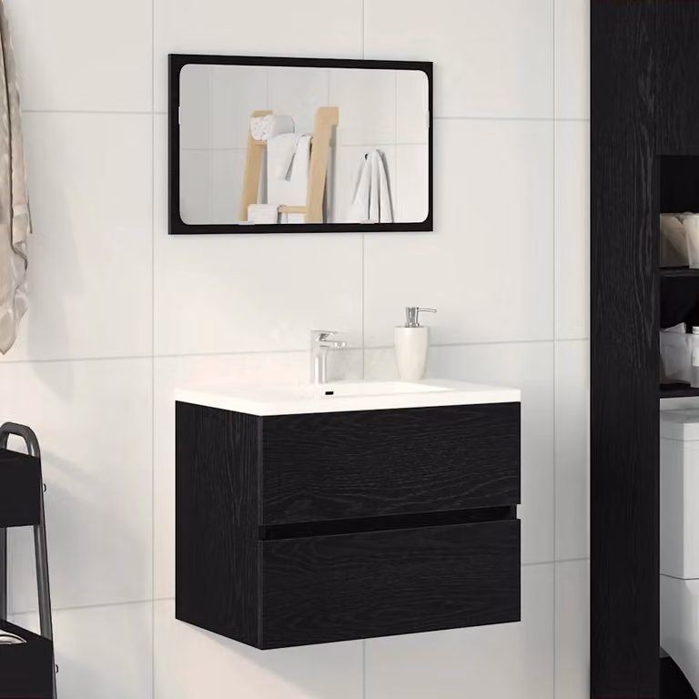 Mobile da bagno vidaXL in stile minimalista, Rovere e Nero, L: 60 cm, P: 38,5 cm, H: 45 cm