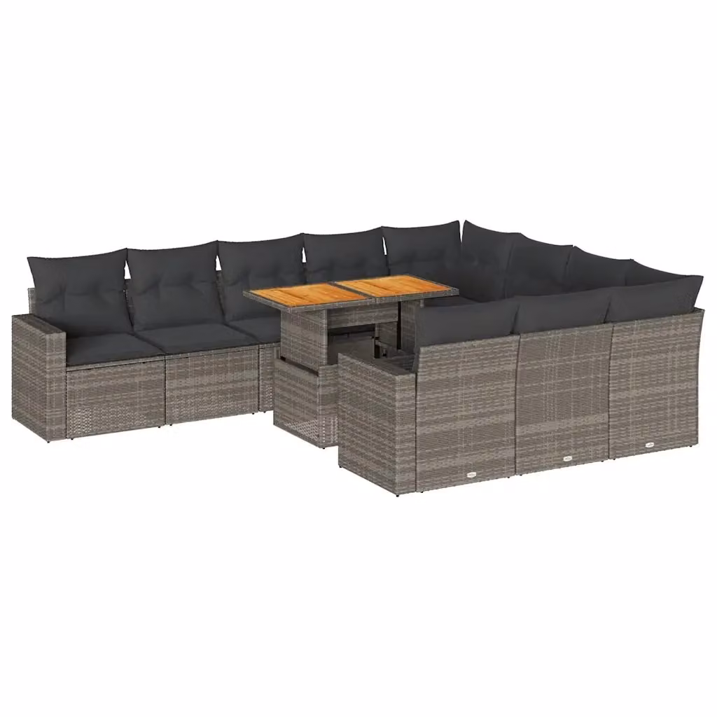 Set di Divani da Giardino vidaXL a Forma di U con Cuscini e Tavolino, 11 Pezzi, Grigio – 2