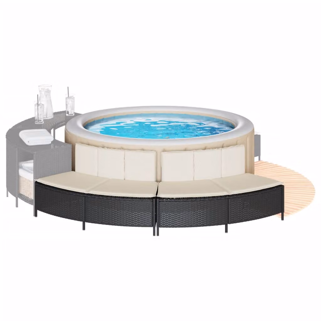 Set di 2 panche per vasca idromassaggio vidaXL in polyrattan nero con cuscini in tessuto