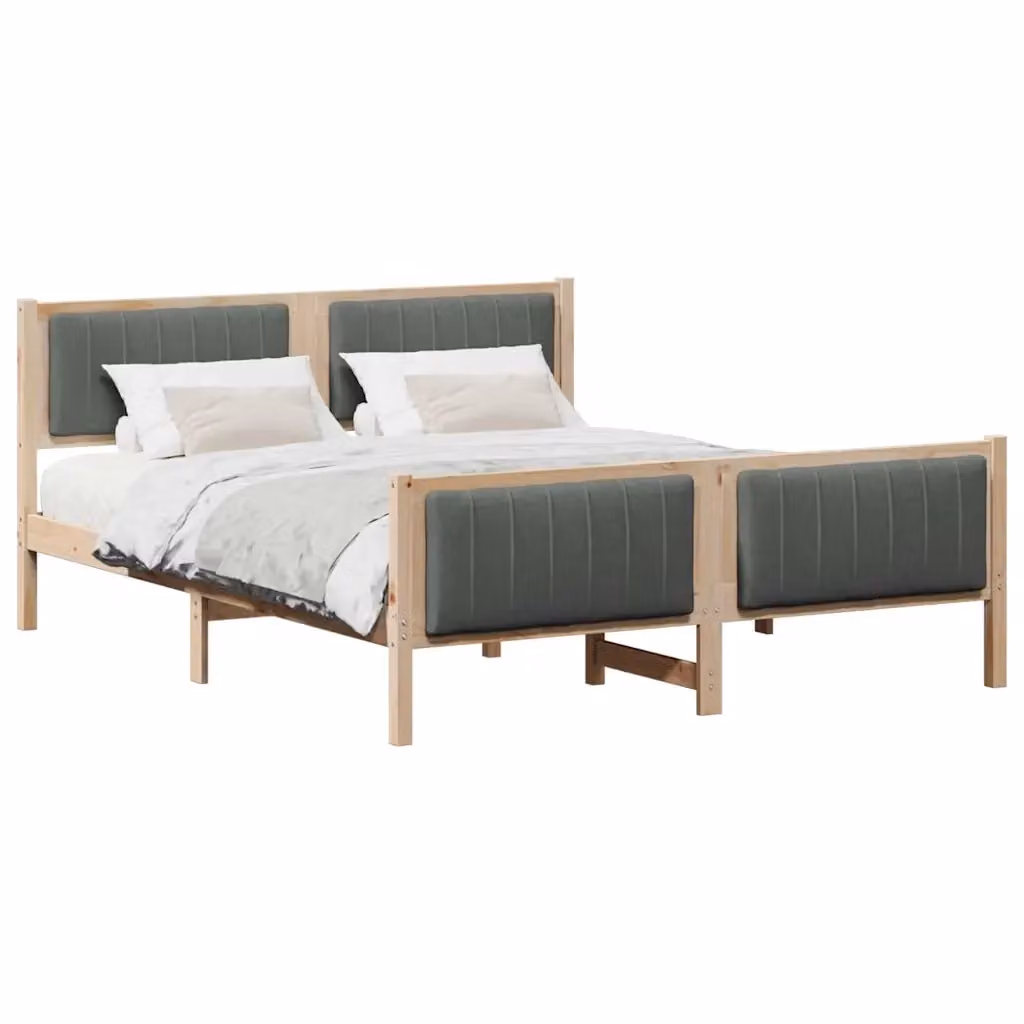Struttura del letto moderna vidaXL in legno di pino e tessuto, marrone e grigio, 150 x 200 cm – 2