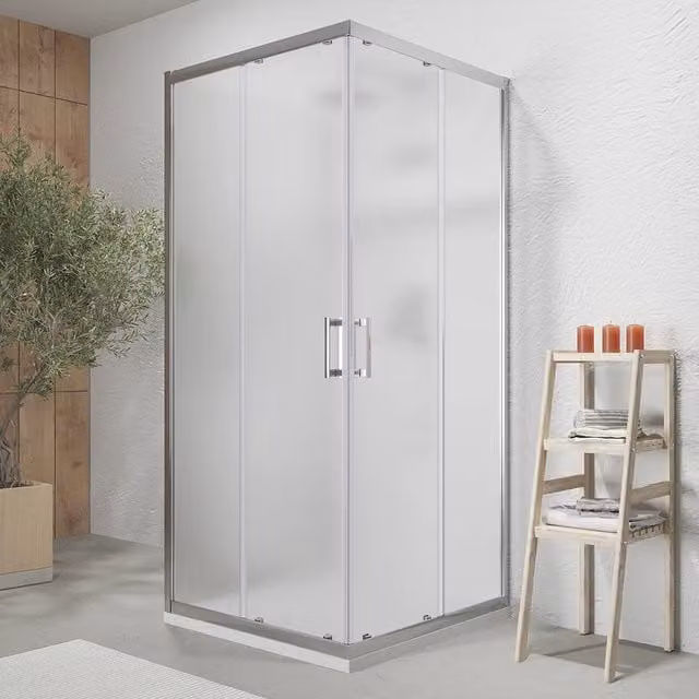 Box doccia cromato 3 lati 70x100x70 cm con doppio scorrevole h190 cm e vetro opaco 6 mm | Tremiti