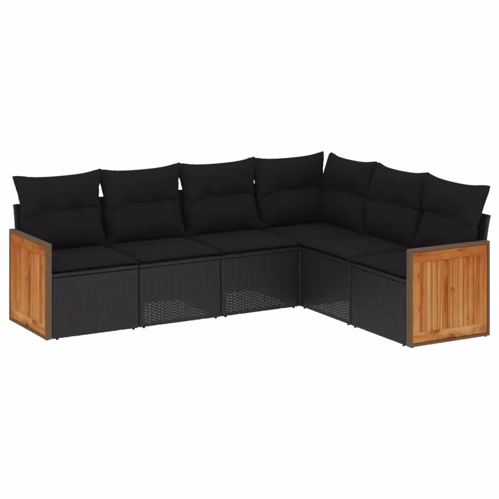 Set Divano da Giardino vidaXL 6 pz a Forma a L in Polyrattan Nero con Cuscini Imbottiti e Coperture Rimovibili – 2