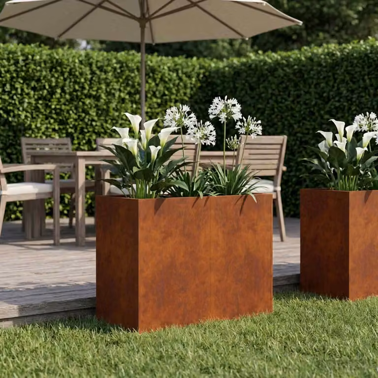 Vaso da giardino vidaXL in acciaio Corten color marrone L: 80 cm, P: 40 cm, H: 60 cm