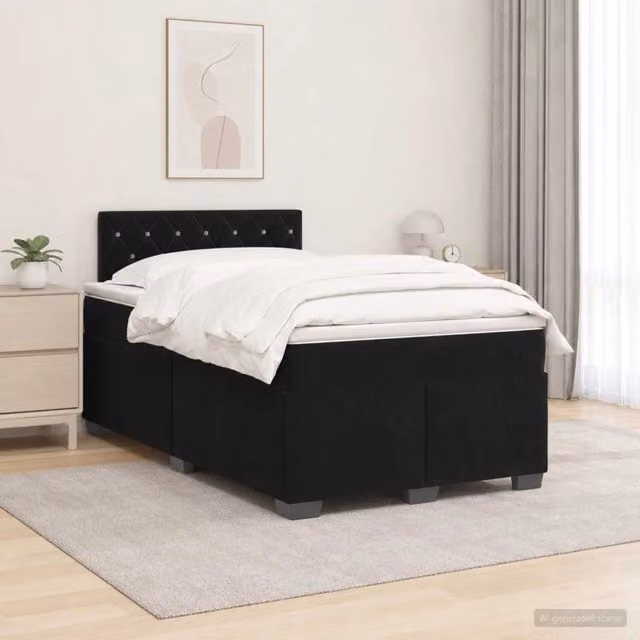 Letto con Box Spring e Materasso vidaXL in Velluto Nero con Illuminazione LED e Porte USB L/P: 120 x 200 cm