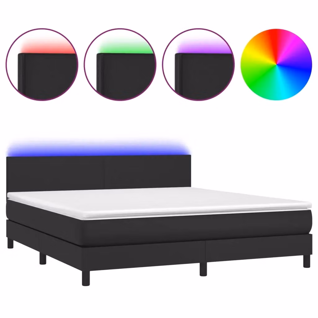 vidaXL Giroletto a Molle con Materasso e LED Nero in Similpelle L/P: 180 x 200 cm – 2