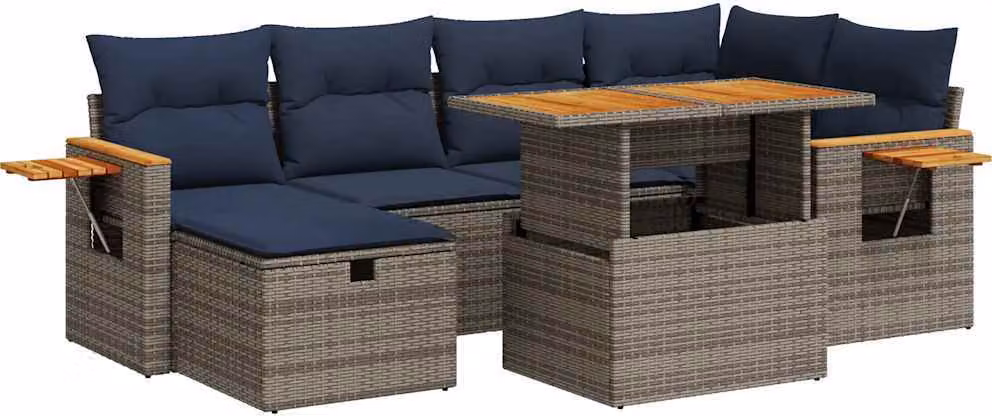 Set Divani da Giardino con Cuscini 7pz Grigio Polyrattan Acacia