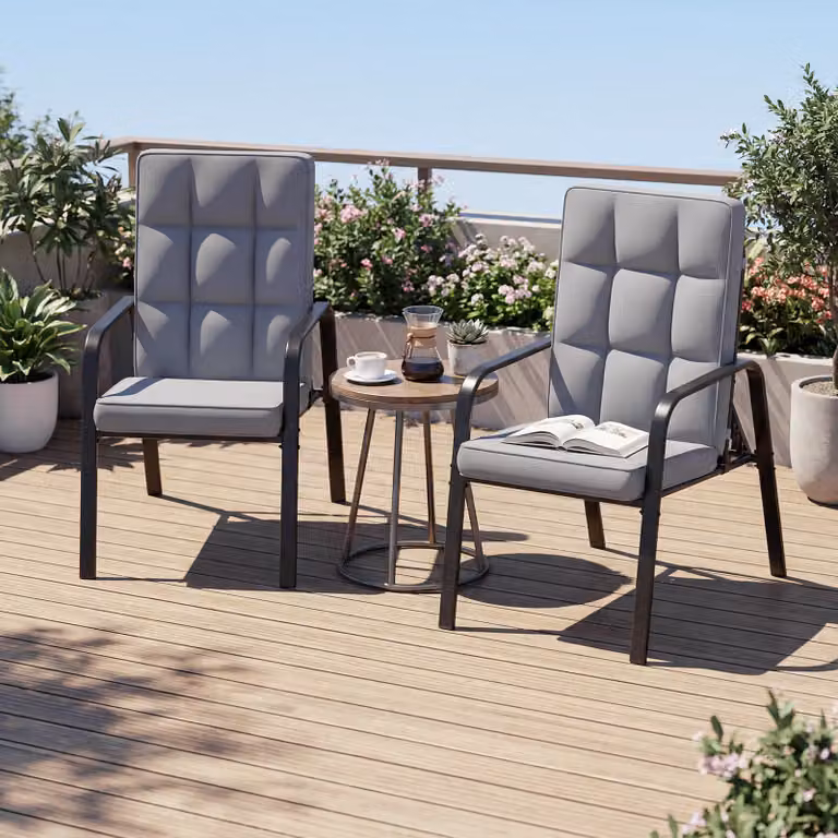 Set di 2 sedie da esterno Costway con schienale regolabile e cuscini rimovibili in metallo, poltrone reclinabili moderne per giardino e veranda, grigio o nero opaco