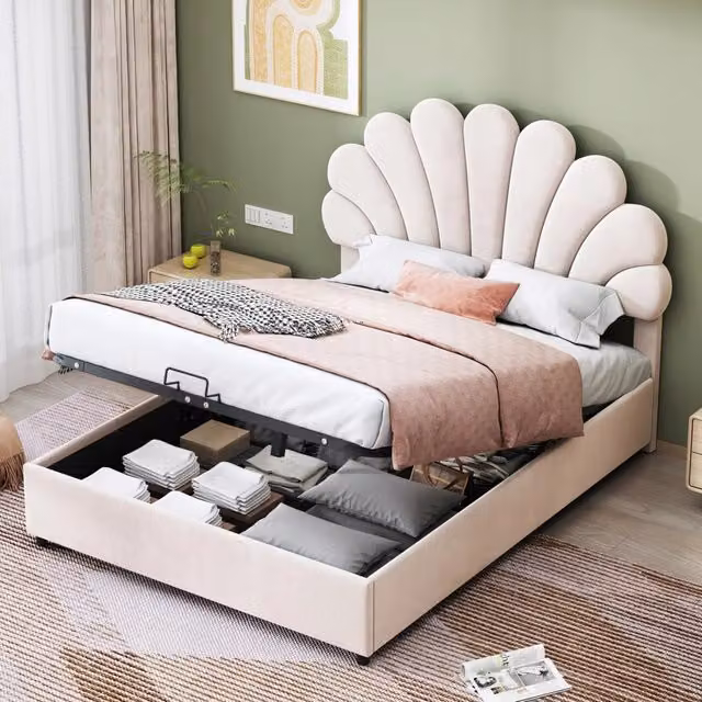 Letto Matrimoniale 140x200 - Xylo - Beige con Fiori