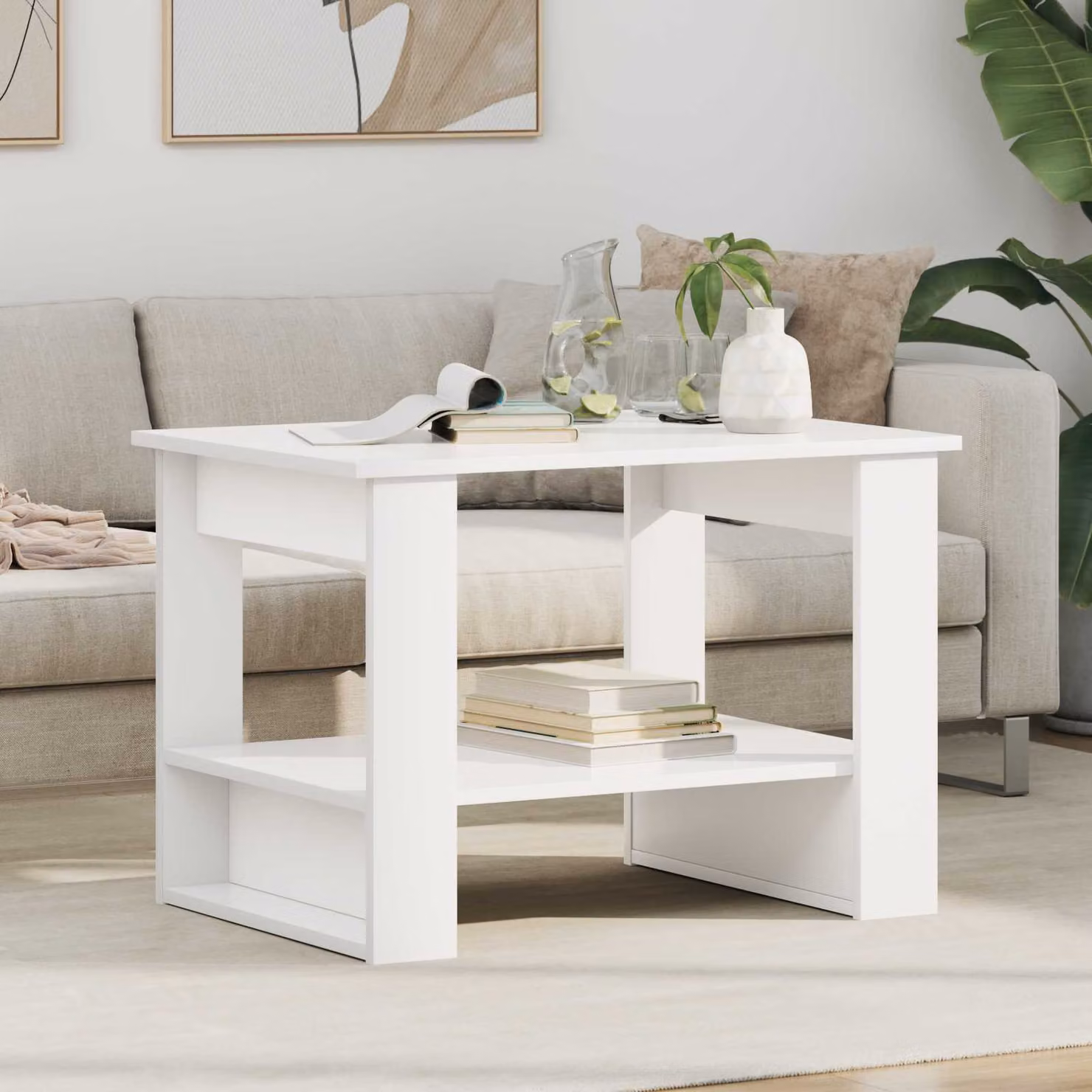 vidaXL Tavolino da salotto moderno in legno ingegnerizzato bianco L: 72 cm, P: 50 cm, H: 50 cm