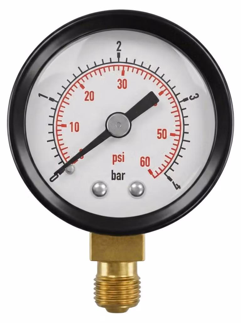 Manometro 0-4,0 bar, attacco 1/8", conforme alle normative doganali, classe 2.5, con attacco inferiore