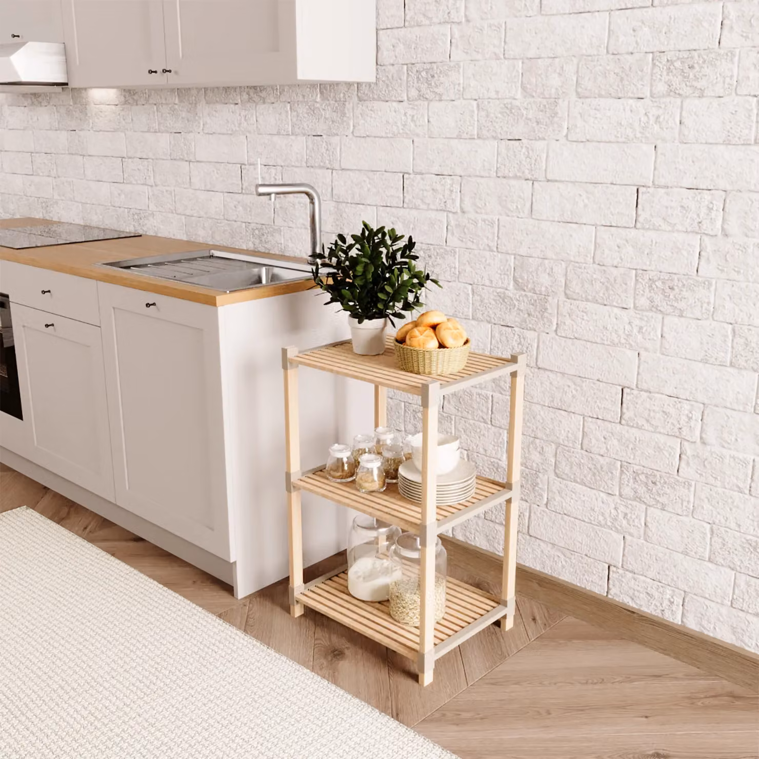 Vestiamo Casa Scaffale Multiuso FixWood in Legno di Pino Beige con 3 Ripiani H 80 x L 38 x P 32 cm – 2